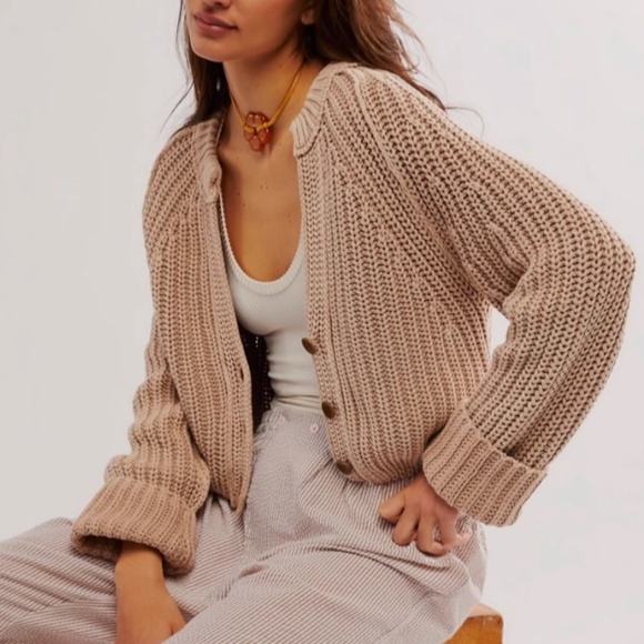 BEST Free People Sweet Nothing Cardi - Sandcastle Tan Beige Knit - Picture 3 of 8